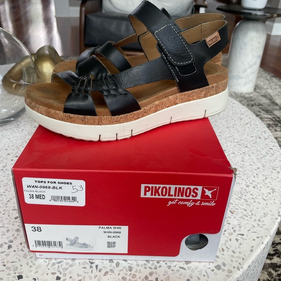 Pikolions Palma Wedge Sandals Black - Picture 1 of 5